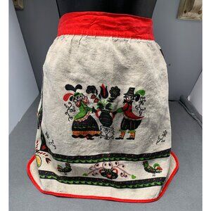 Vintage Dutch Apron with Red Trim Colorful Print